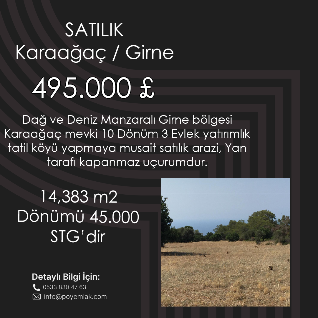 GİRNE Bölgesi KARAAĞAÇ Mevkii'nde Satılık Arsa Denize Sıfır!